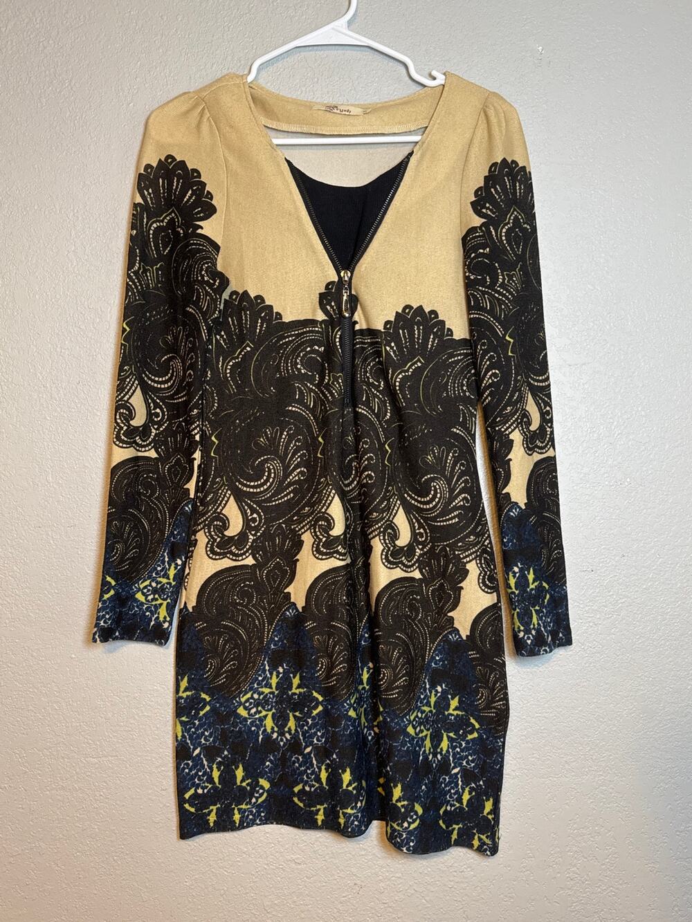Vintage Aryeh Long Sleeve Mini Sweater Dress Long Sleeve Bohemian Womens Small
